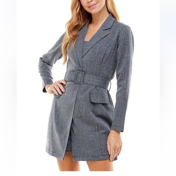 NWT CITY STUDIOS Juniors' 2-Piece Belted Jacket & Dress Set blue size 1 - Picture 8 of 13